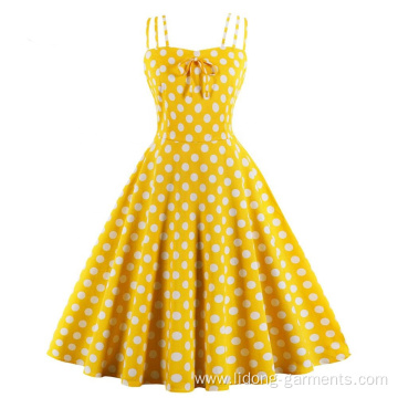 Vintage Summer Polka Dot Printed Party Dresses Cotton